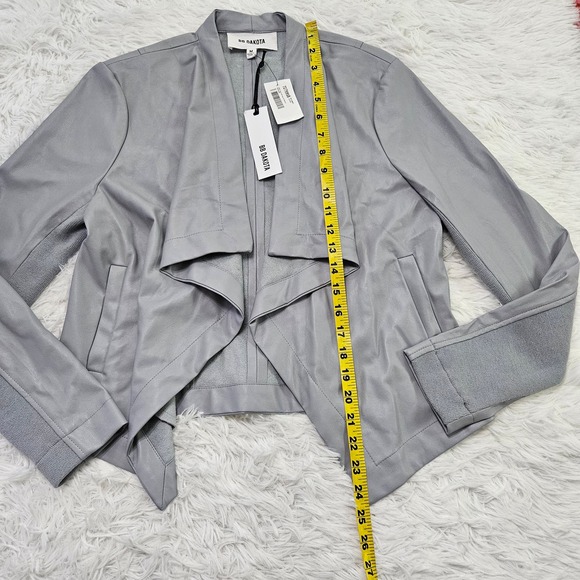 NWT BB Dakota Women's Gray Waterfall Faux Leather Cardigan Jacket. Size M - Picture 7 of 8